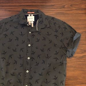 denim and flower bird shirt
